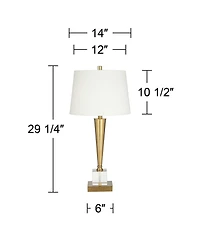 Possini Euro Design Wayne Modern Table Lamps 29 1/4" Tall Set of 2 Brass with Usb Charging Port Fabric Drum Shade for Bedroom Living Room Kids