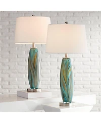 360 Lighting Azure 29 1/2" Tall Modern End Table Lamps Set of 2 WiFi Smart Socket Glass Living Room (Colors May Vary)