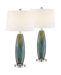 360 Lighting Azure 29 1/2" Tall Modern End Table Lamps Set of 2 WiFi Smart Socket Glass Living Room (Colors May Vary)