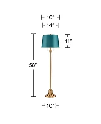 360 Lighting Dyna Traditional Tall 2-Light Standing Floor Lamp Pole Pull Chain Antique Brass Finish Drum Soft Teal Shade