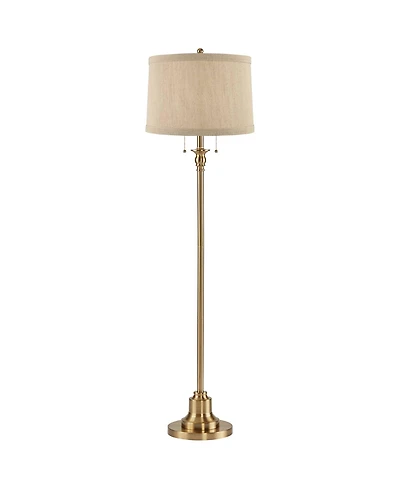 360 Lighting Dyna Traditional 58" Tall Standing Floor Lamp Skinny Pole Pull Chain Antique Brass Finish Linen