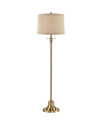 360 Lighting Dyna Traditional 58" Tall Standing Floor Lamp Skinny Pole Pull Chain Antique Brass Finish Linen