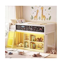 Gouun Kids Loft Bed with Led Lights and Removable Bookcase