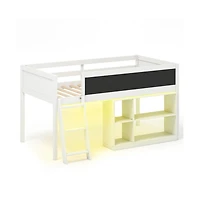 Gouun Kids Loft Bed with Led Lights and Removable Bookcase