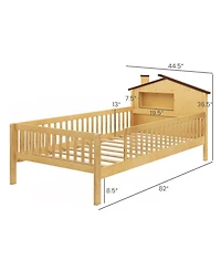 Gouun Kids Montessori Bed with House-Shaped Headboard and Built-in Storage Shelf
