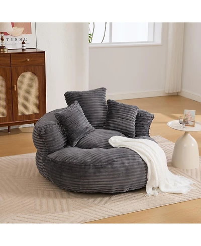 Rainsken Corduroy Oversized Bean Bag Chair, Lazy Sofa with Memory Foam, 3 Pillows and Armrest for Living Room Bedroom