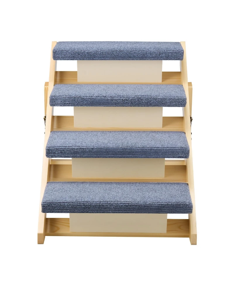 Aostirmotor Wood Pet Stairs 4-Step Dog Ladder for Bed and Sofa, 150lbs Capacity, Foldable Design for Small to Large Dogs