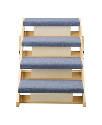 Aostirmotor Wood Pet Stairs 4-Step Dog Ladder for Bed and Sofa, 150lbs Capacity, Foldable Design for Small to Large Dogs
