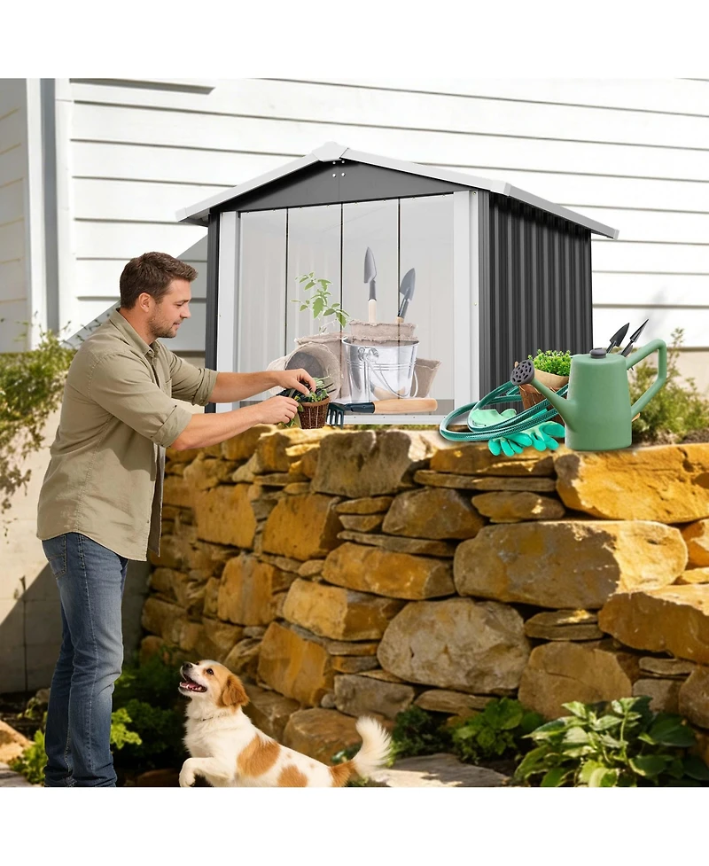 Aostirmotor 39.7" 2-in-1 Metal Dog House and Storage Shed, Weatherproof Outdoor Shelter for Dogs