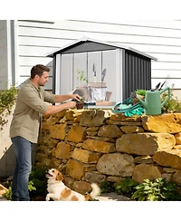 Aostirmotor 39.7" 2-in-1 Metal Dog House and Storage Shed, Weatherproof Outdoor Shelter for Dogs