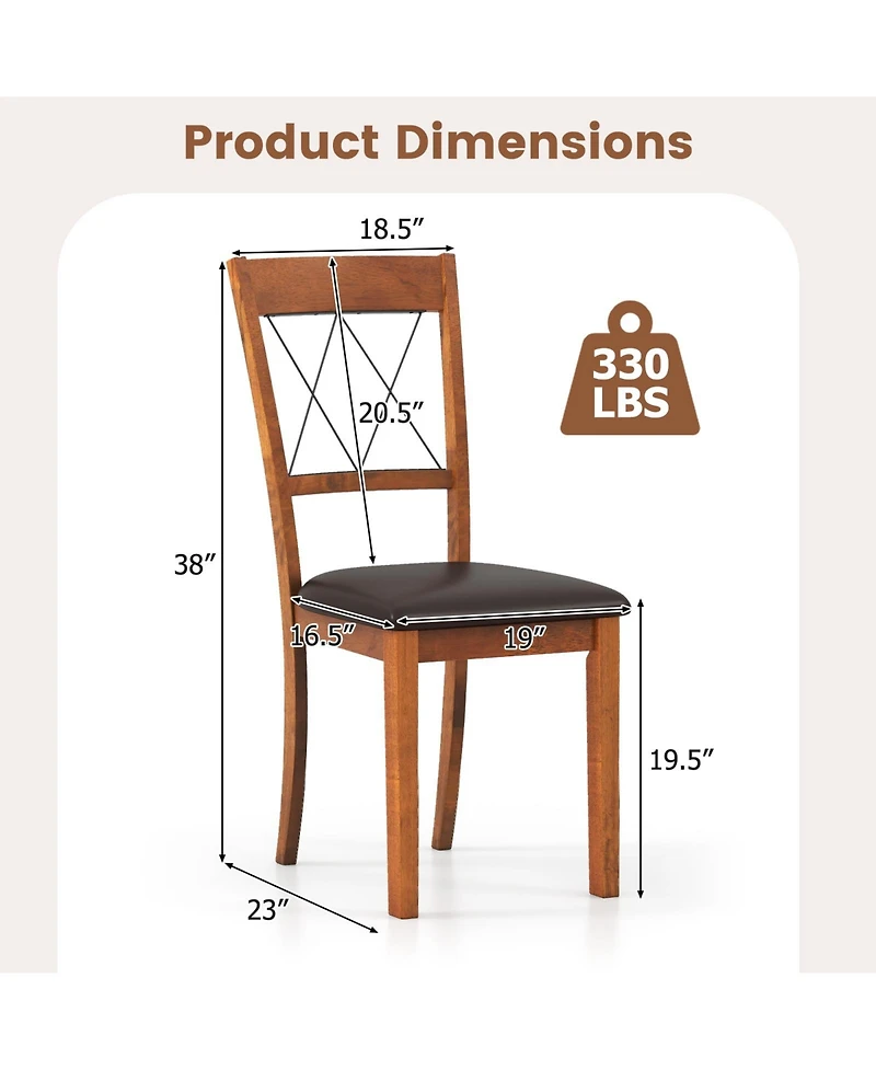 Gymax Dining Chair Set of w/Rubber Wood Frame Padded Seat Cross Backrest for Room