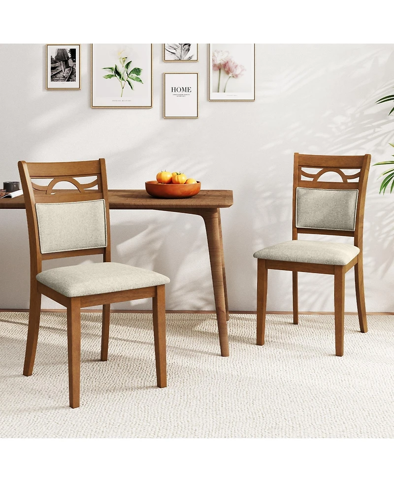 Gymax Dining Chairs Set of w/Rubber Wood Frame Padded Seat and Backrest for Kitchen