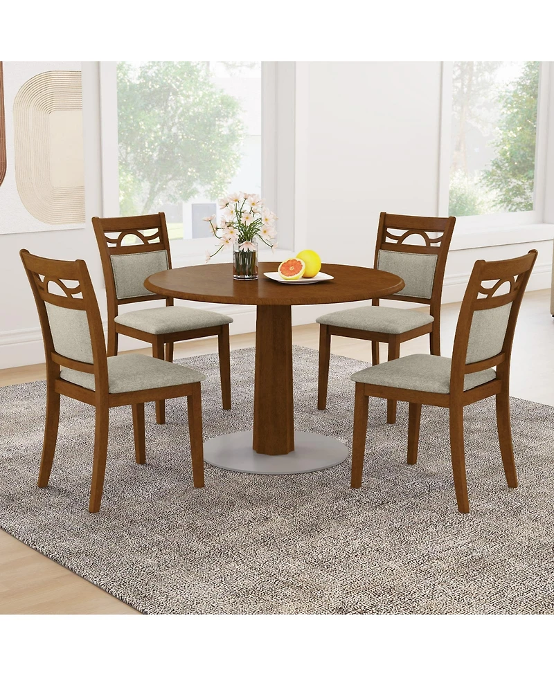 Gymax Dining Chairs Set of 4 w/Rubber Wood Frame Padded Seat and Backrest for Kitchen