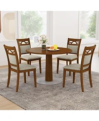 Gymax Dining Chairs Set of 4 w/Rubber Wood Frame Padded Seat and Backrest for Kitchen