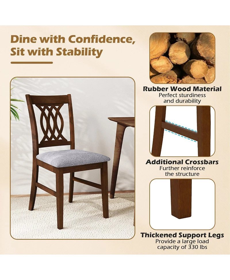 Gymax Dining Chairs Set of 4 w/Padded Seat Hollowed Backrest and Rubber Wood Frame
