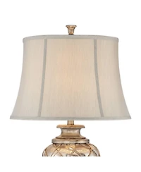 Barnes & Ivy 30.5" Silver Glass Led Table Lamp with Nightlight and Off White Bell Shade