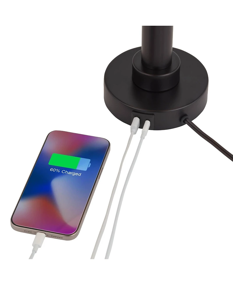 360 Lighting Rockford High Farmhouse Rustic 3-Way Table Lamps Set of 2 Usb Port Metal Living Room Charging