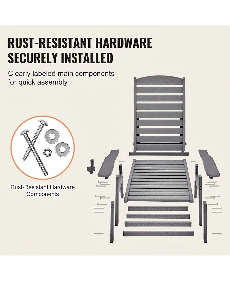 Gouun 6-Position Adjustable Hdpe Outdoor Chaise Lounge Chair with Cup Holder, 400 lbs Capacity
