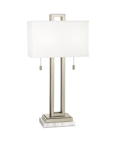 Possini Euro Design Modern Table Lamp with Marble Riser 30" Tall Brushed Nickel Fabric Shade for Bedroom Living Room