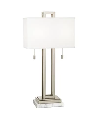 Possini Euro Design Modern Table Lamp with Marble Riser 30" Tall Brushed Nickel Fabric Shade for Bedroom Living Room