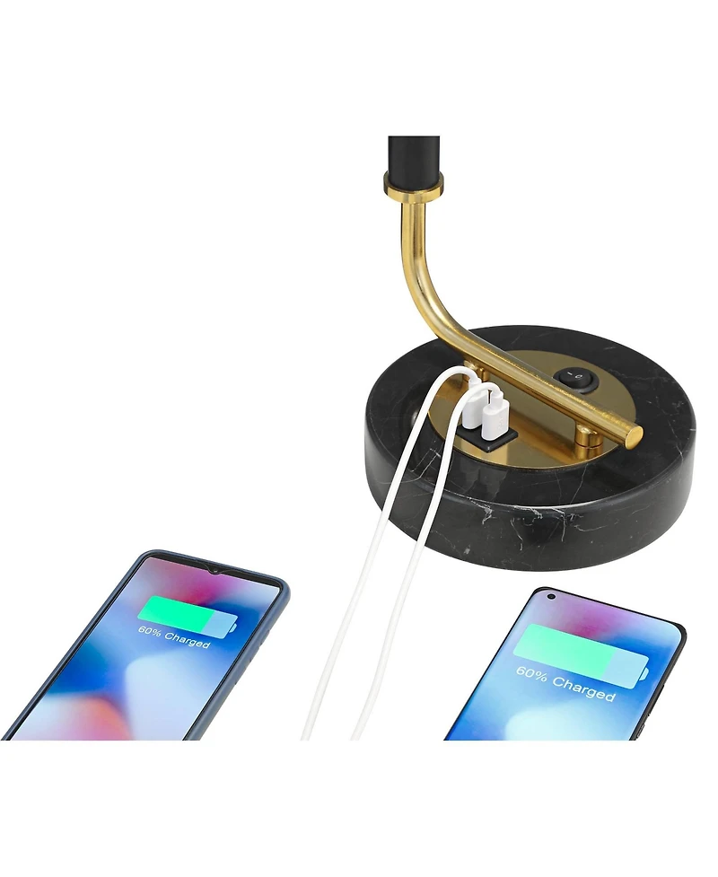 Possini Euro Design Myles 24" High Small Modern Glam Desk Lamps Set of 2 Dual Usb Ports Gold Metal Home Office Charging