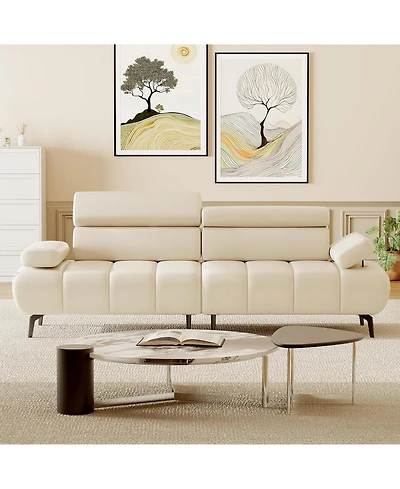 gaomon 3-Seater Sofa Bed, Faux Leather Futon Couch with Adjustable Backrest and Armrests, Convertible Sleeper