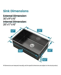 Busdays Stainless Steel Kitchen Sink, 30″x19″ Single Bowl, Undermount HandmadeSink , with Us Standard Drain and Hook, Ss-bl-05