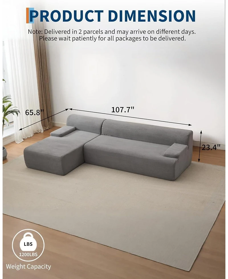gaomon Modular L-Shaped Sectional Sofa with Chaise, Cloud Couch