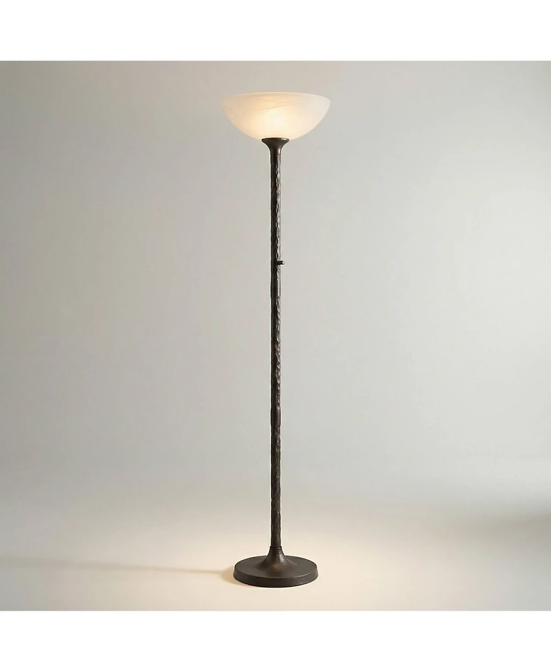 Franklin Iron Works Tucson 71 1/4"H Hammered Bronze Alabaster Glass Torchiere Floor Lamp