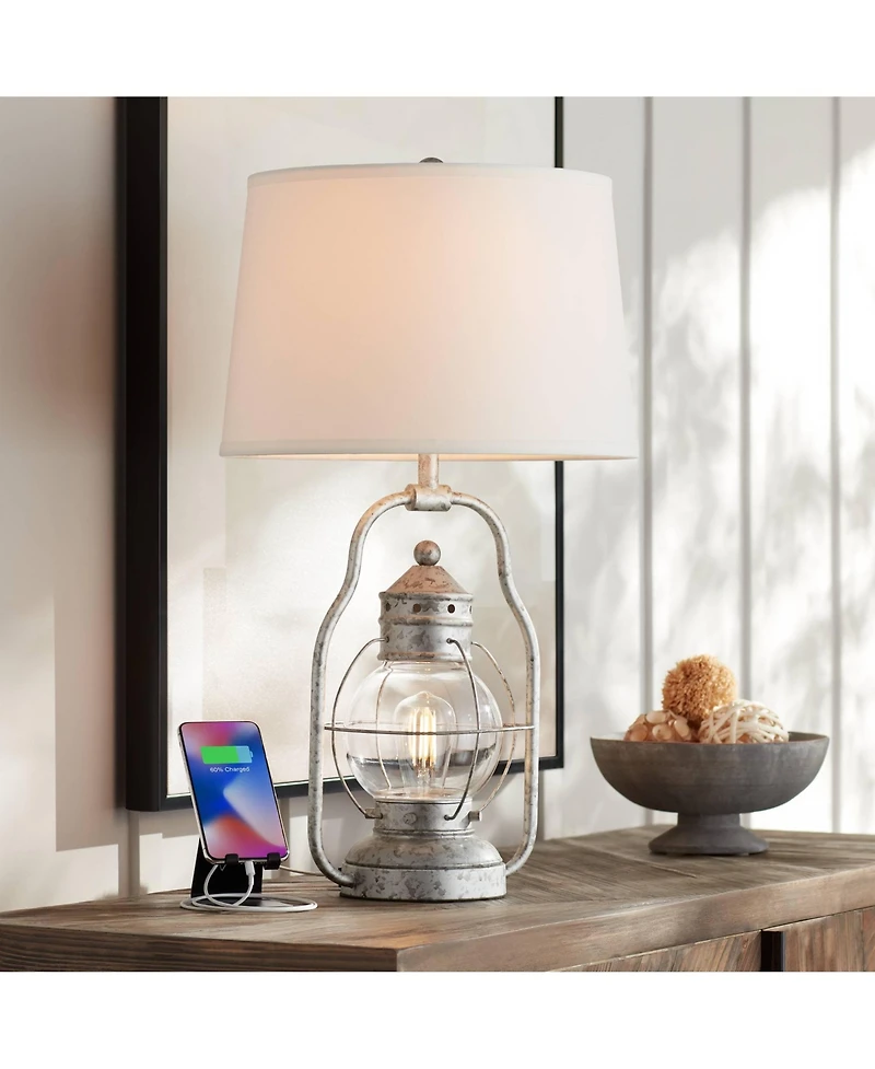 Franklin Iron Works Rustic Farmhouse Usb Lamp with Table Top Dimmer and Nightlight Led 26"