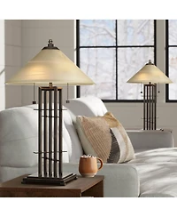 Franklin Iron Works Metro Collection 23 1/2" High Planes 'n' Posts Farmhouse Rustic Table Lamps Set of 2 Pull Chain Art Glass