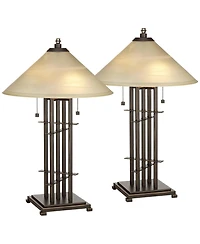 Franklin Iron Works Metro Collection 23 1/2" High Planes 'n' Posts Farmhouse Rustic Table Lamps Set of 2 Pull Chain Art Glass