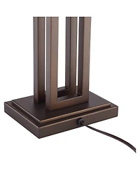 Possini Euro Design Gossard Modern Industrial Table Lamp 30" Tall Bronze with Usb Charging Port Rectangular Shade for Bedroom Living Room Office