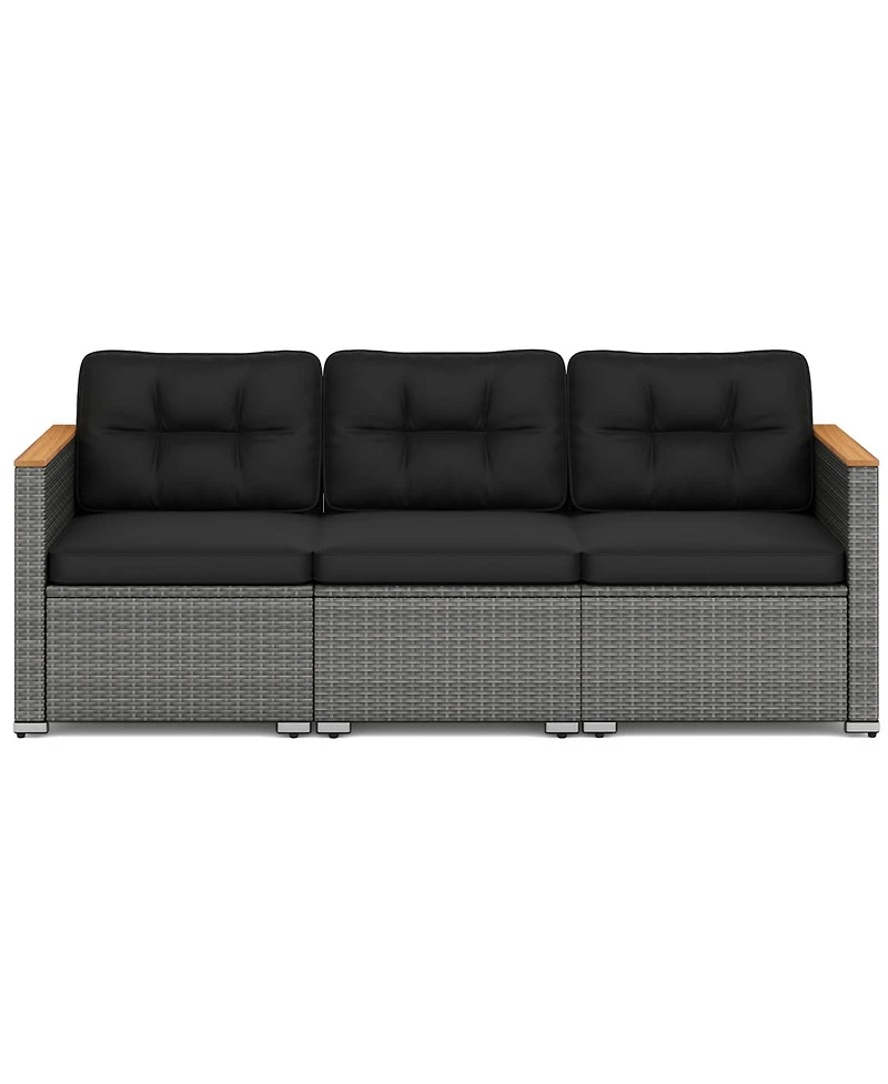 Sugift 3-Seat Patio Couch Sofa Pe Rattan Loveseat Furniture Set with Deep Seating and Cushion