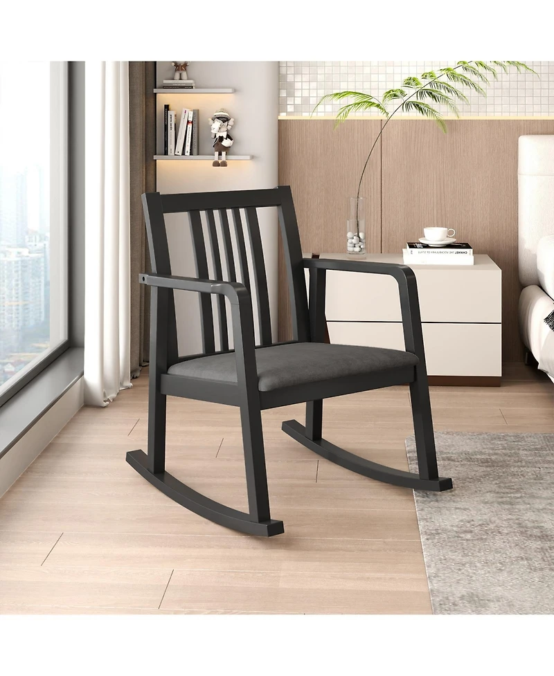 Sugift Rocking Chair with Slatted Back and Curved Armrests