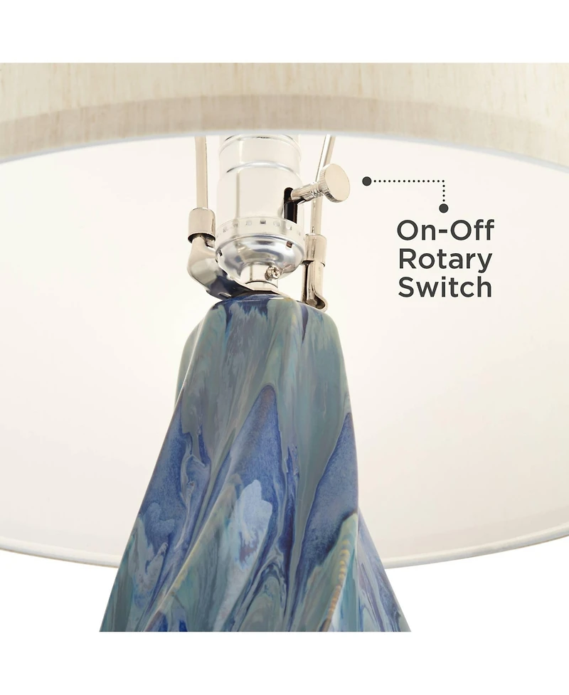 Possini Euro Design Modern Table Lamp with Usb Charging Port 31" Tall Teal Ceramic Drum Shade Living Room Bedroom Bedside (Color May Vary)