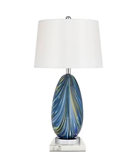 Possini Euro Design Pablo Modern Table Lamp with Square Marble Riser 27" Tall Art Glass Shade for Bedroom Living Room Bedside
