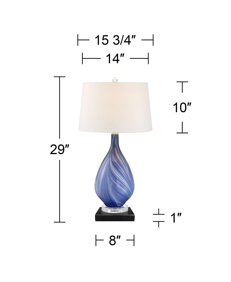 Possini Euro Design Taylor Modern Table Lamp with Square Marble Riser 29" Tall Art Glass Shade for Bedroom Living Room Nightstand