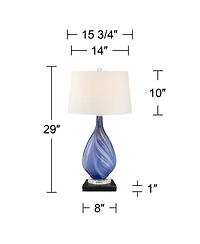 Possini Euro Design Taylor Modern Table Lamp with Square Marble Riser 29" Tall Art Glass Shade for Bedroom Living Room Nightstand