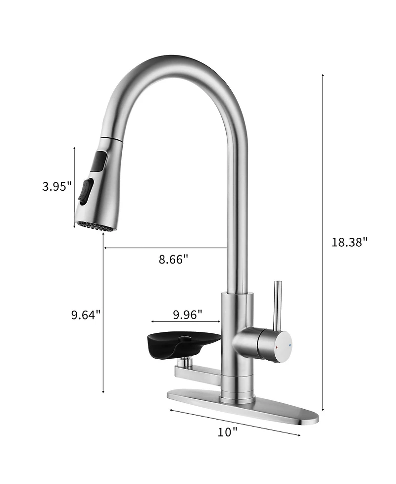 Busdays 3-in-1 Kitchen Faucet with Led Temp Display, Glass Rinser and Pull-Down Sprayer, Brushed Nickel