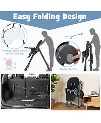 Gymax Toddler High Chair w/ 7 Height and 3 Footrest Adjustable Cup holder 2 Wheels