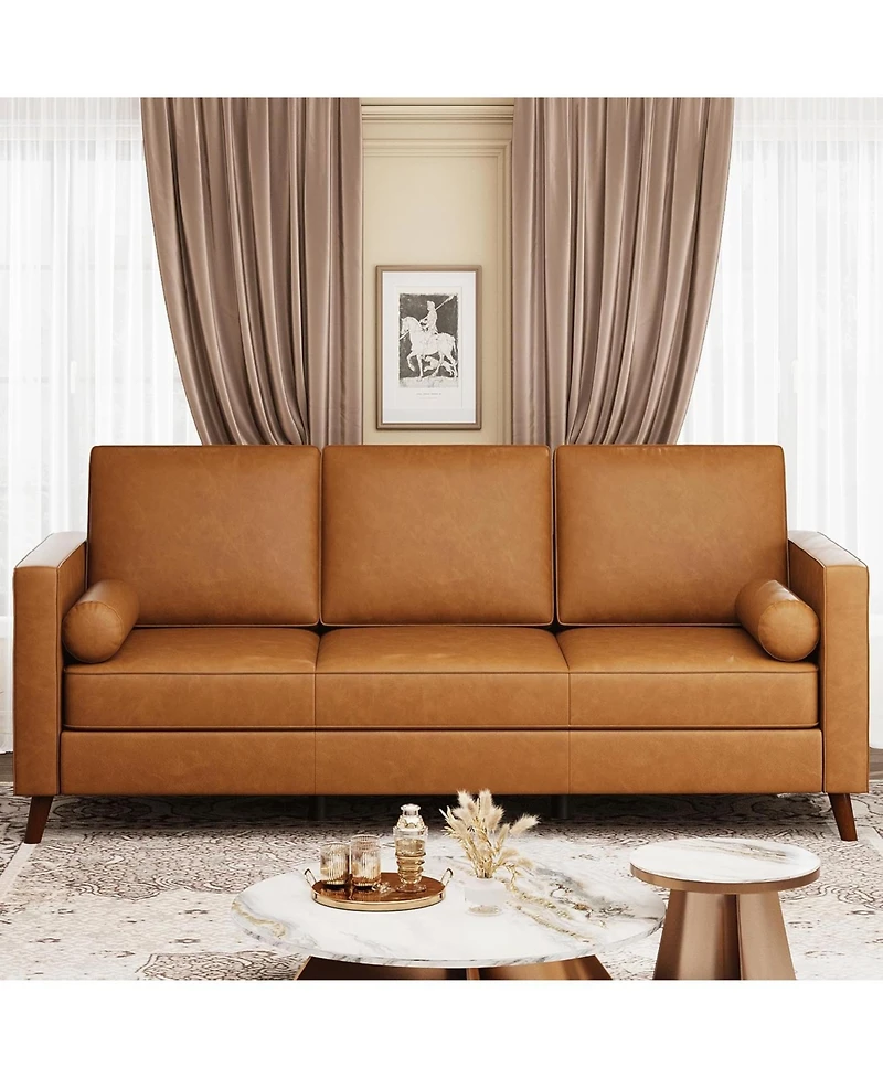 gaomon 86" Faux Leather Sofa, Mid-Century Modern 3-Seater Couch with Deep Seat and Removable Cover
