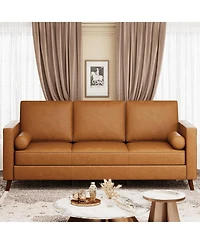 gaomon 86" Faux Leather Sofa, Mid-Century Modern 3-Seater Couch with Deep Seat and Removable Cover