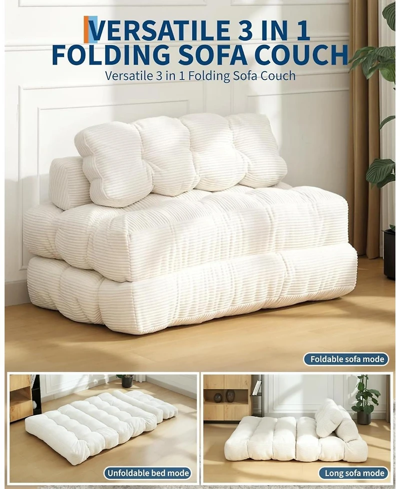 gaomon 79" Folding Sofa Bed, 3-in-1 Convertible Sleeper Chair with Pillow, Floor Couch