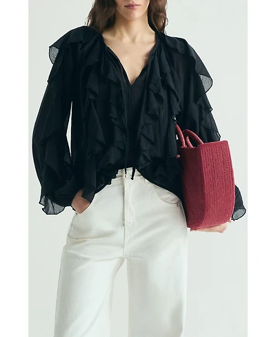 Scalpers Women's Ruffled Cotton Blouse