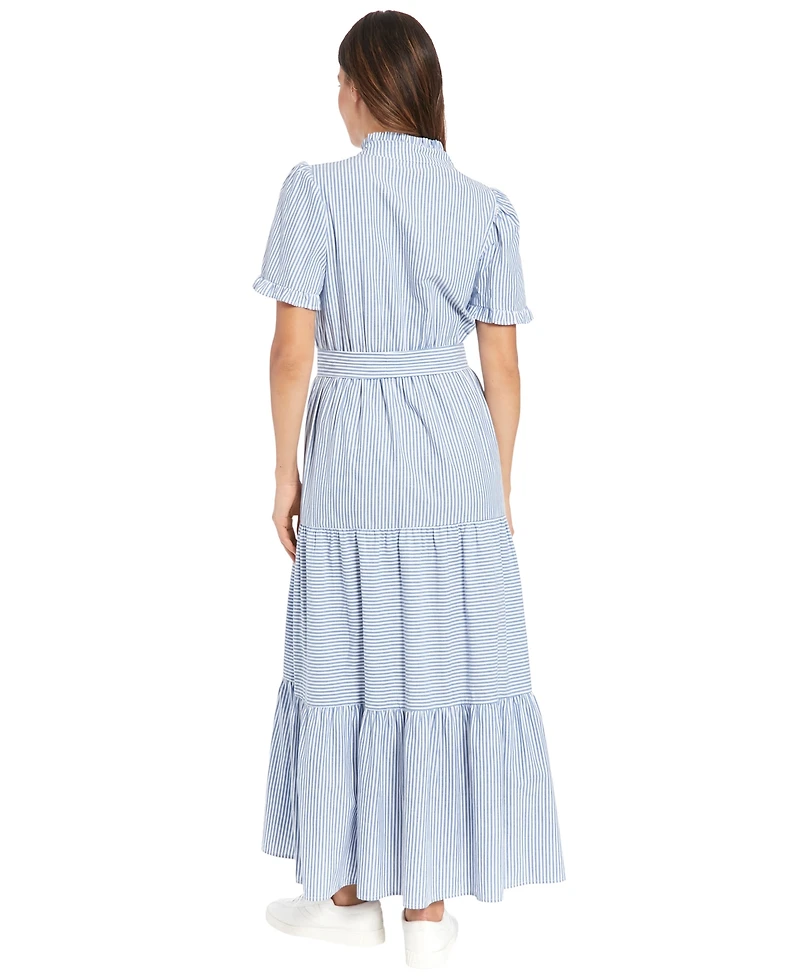 London Times Petite Fit & Flare Slit Neck Tiered Maxi Dress