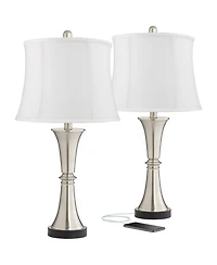 360 Lighting Seymore Modern Table Lamps 26" High Set of 2 Softback with Usb Charging Port Led Touch On Drum Shade for Bedroom Desk