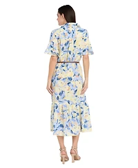 R & M Richards Petite Belted Collared Midi Dress