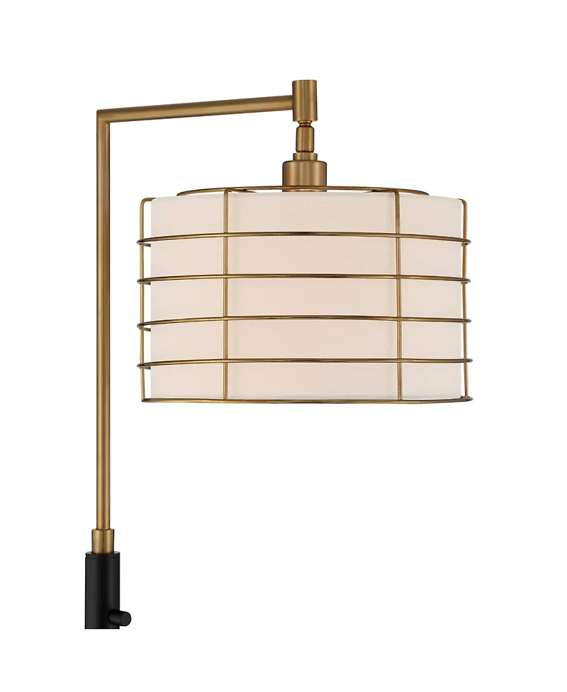 Possini Euro Design Modern Arc Floor Lamp 63 1/2" Tall Warm Gold Metal Cage Linen Shade for Living Room Reading