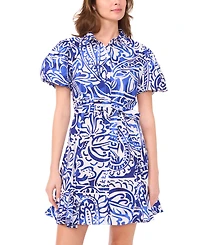 Msk Petite Printed Puff-Sleeve Cotton Dress